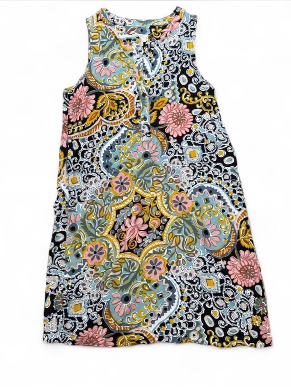 Loft Sleeveless Paisley Floral Print Shift Dress - Black, Pink, Yellow, Blue